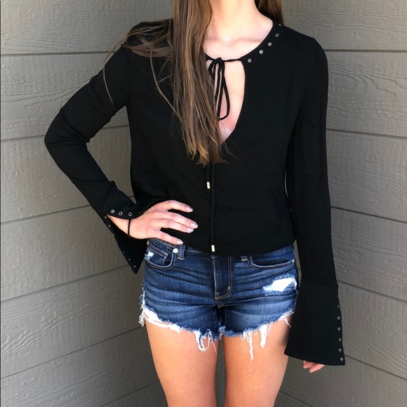 Blue Blush Bell Sleeve Tie Front Shirt - Picture 4 of 4